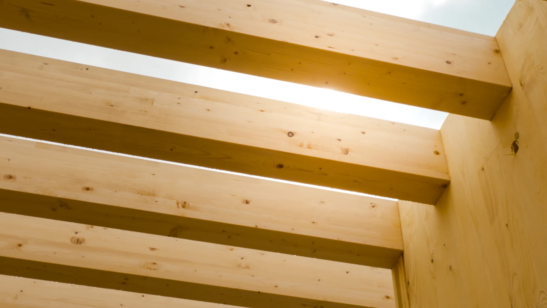 Travi del solaio in legno con luce naturale tra gli elementi
